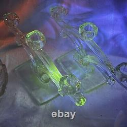 Set Of Vintage Crystal Trifecta Candle Holder Manganese Glows Under Blacklight