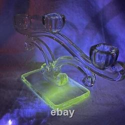 Set Of Vintage Crystal Trifecta Candle Holder Manganese Glows Under Blacklight