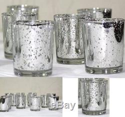 Set of 12 Mercury Votive Candle Holders Silver Antique Wedding Home Event Decor