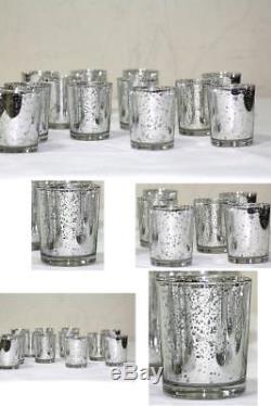 Set of 12 Mercury Votive Candle Holders Silver Antique Wedding Home Event Decor