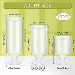 Set of 12 Size 5.5, 7.9, 9.3 Inch Tall Glass Pillar Candle Holders Glass Cylinde