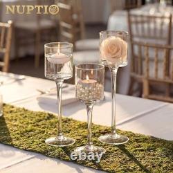 Set of 18 Glass Candle Holders with Stems for Floating Candles Display