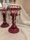 Set Of 2 Bohemian Ruby Red Cut Glass Mantle Lusters 11