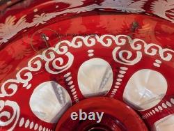 Set of 2 Bohemian Ruby Red Cut Glass Mantle Lusters 11