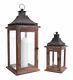 Set Of 2 Cape Cod Wooden And Glass Pillar Candle Holder Lanterns 23.5