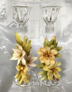 Set of 2 Cevik Floral Candle Holders, Lilies & Daisies, 10.75 tall