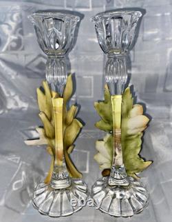 Set of 2 Cevik Floral Candle Holders, Lilies & Daisies, 10.75 tall