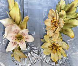 Set of 2 Cevik Floral Candle Holders, Lilies & Daisies, 10.75 tall