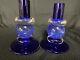 Set Of 2 Chatham Glass Cobalt Candlestick Holders Signed / Dated 1999