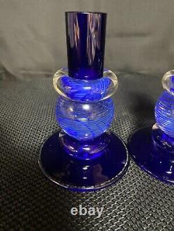 Set of 2 Chatham Glass COBALT Candlestick Holders Signed / Dated 1999