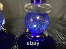 Set of 2 Chatham Glass COBALT Candlestick Holders Signed / Dated 1999