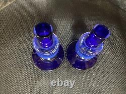 Set of 2 Chatham Glass COBALT Candlestick Holders Signed / Dated 1999