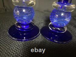 Set of 2 Chatham Glass COBALT Candlestick Holders Signed / Dated 1999