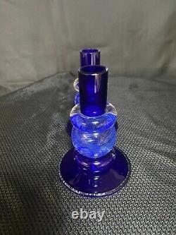 Set of 2 Chatham Glass COBALT Candlestick Holders Signed / Dated 1999