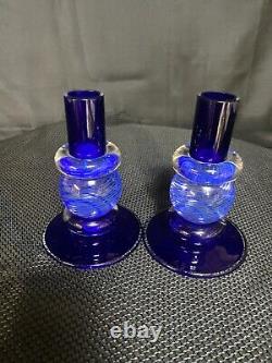 Set of 2 Chatham Glass COBALT Candlestick Holders Signed / Dated 1999