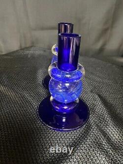 Set of 2 Chatham Glass COBALT Candlestick Holders Signed / Dated 1999