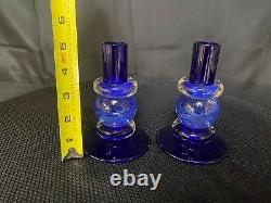 Set of 2 Chatham Glass COBALT Candlestick Holders Signed / Dated 1999