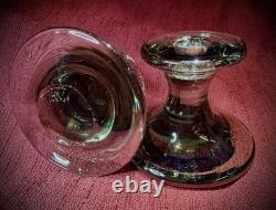 Set of 2 Danish Holmegaard Per Lutken Signed Smoked Candle Holders 1960s Rare