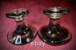 Set of 2 Danish Holmegaard Per Lutken Signed Smoked Candle Holders 1960s Rare