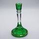 Set Of 2 Empoli Emerald And Clear Glass Candle Holders Circa 1950 8.5 Tall