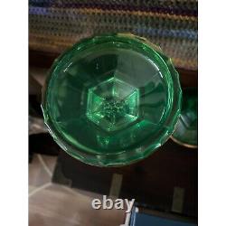 Set of 2 Empoli Emerald and Clear Glass Candle Holders Circa 1950 8.5 Tall