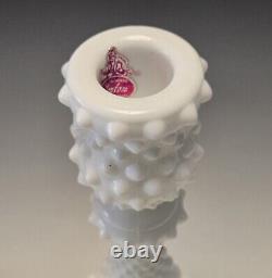 Set of 2 Fenton Milk Glass Hobnail Candlesticks Candle Holders 9 Label Vintage