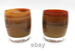 Set of 2 Glassybaby Handblown Art Glass Candle Holders Striped Jane's Caramel