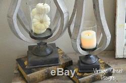 Set of 2 Natural Wood & Glass Candle Holders, Nautical, Coastal Charm, Farmhouse