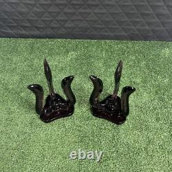 Set of 2 RARE MCM Viking Glass Epic Candle Holders Amethyst Plum Candlesticks
