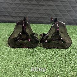 Set of 2 RARE MCM Viking Glass Epic Candle Holders Amethyst Plum Candlesticks