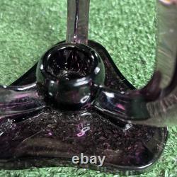 Set of 2 RARE MCM Viking Glass Epic Candle Holders Amethyst Plum Candlesticks