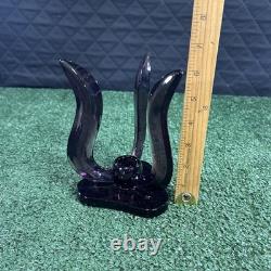 Set of 2 RARE MCM Viking Glass Epic Candle Holders Amethyst Plum Candlesticks