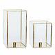 Set Of 2 Square Brass Glass Hurricane Candle Holder Danish Design By Hubsch