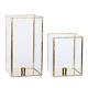 Set Of 2 Square Brass & Glass Hurricane Candle Holder Danish Design By Hubsch