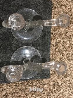 Set of 2 Vintage Pinapple Crystal Glass Candle Holders Tapered Candlestick MCM