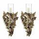 Set Of 2 Wall Sconces With Gold Aluminum Butterflies And Glass Candle Holders