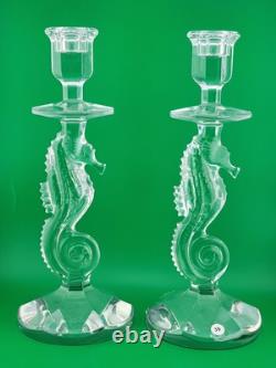 Set of 2 Waterford Crystal Seahorse Candlesticks Pair Candle Holder 11.5 Signed