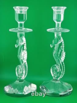 Set of 2 Waterford Crystal Seahorse Candlesticks Pair Candle Holder 11.5 Signed