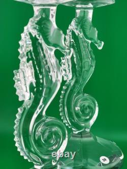 Set of 2 Waterford Crystal Seahorse Candlesticks Pair Candle Holder 11.5 Signed