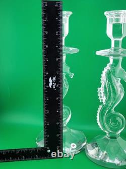 Set of 2 Waterford Crystal Seahorse Candlesticks Pair Candle Holder 11.5 Signed