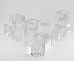 Set of 3 Baccarat Cubist Cube Candlestick Holders