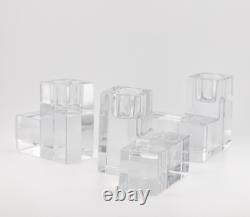 Set of 3 Baccarat Cubist Cube Candlestick Holders