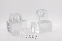Set of 3 Baccarat Cubist Cube Candlestick Holders