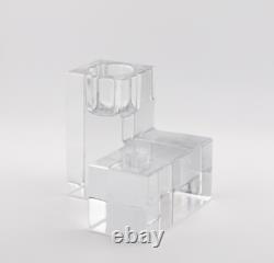 Set of 3 Baccarat Cubist Cube Candlestick Holders