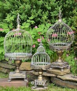 Set of 3 Caged Candle Holders with Looking Glass Base