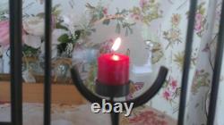 Set of 3 Iron & Glass Votive Candle Holders Black Metal Magnified Panels