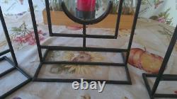 Set of 3 Iron & Glass Votive Candle Holders Black Metal Magnified Panels