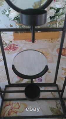 Set of 3 Iron & Glass Votive Candle Holders Black Metal Magnified Panels