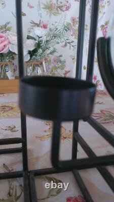 Set of 3 Iron & Glass Votive Candle Holders Black Metal Magnified Panels