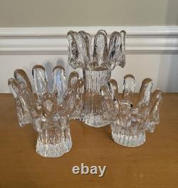 Set of 3 Kosta Boda Sunflower Candle Holders Goran Warff Sweden MCM Glass